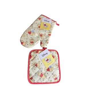 Disney Winnie The Pooh Oven Mitt & Pot Holder - Honey, Bees, Red Yellow‎